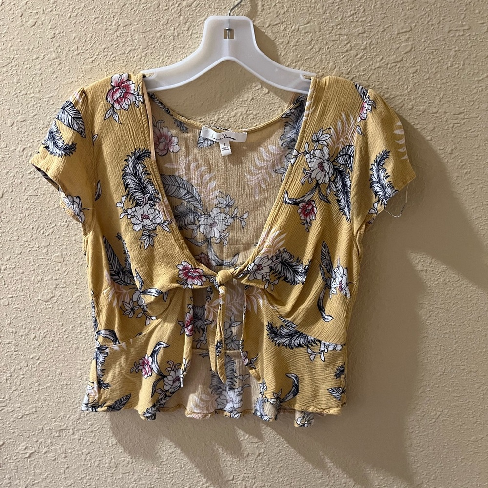 Yellow Floral Wrap Top